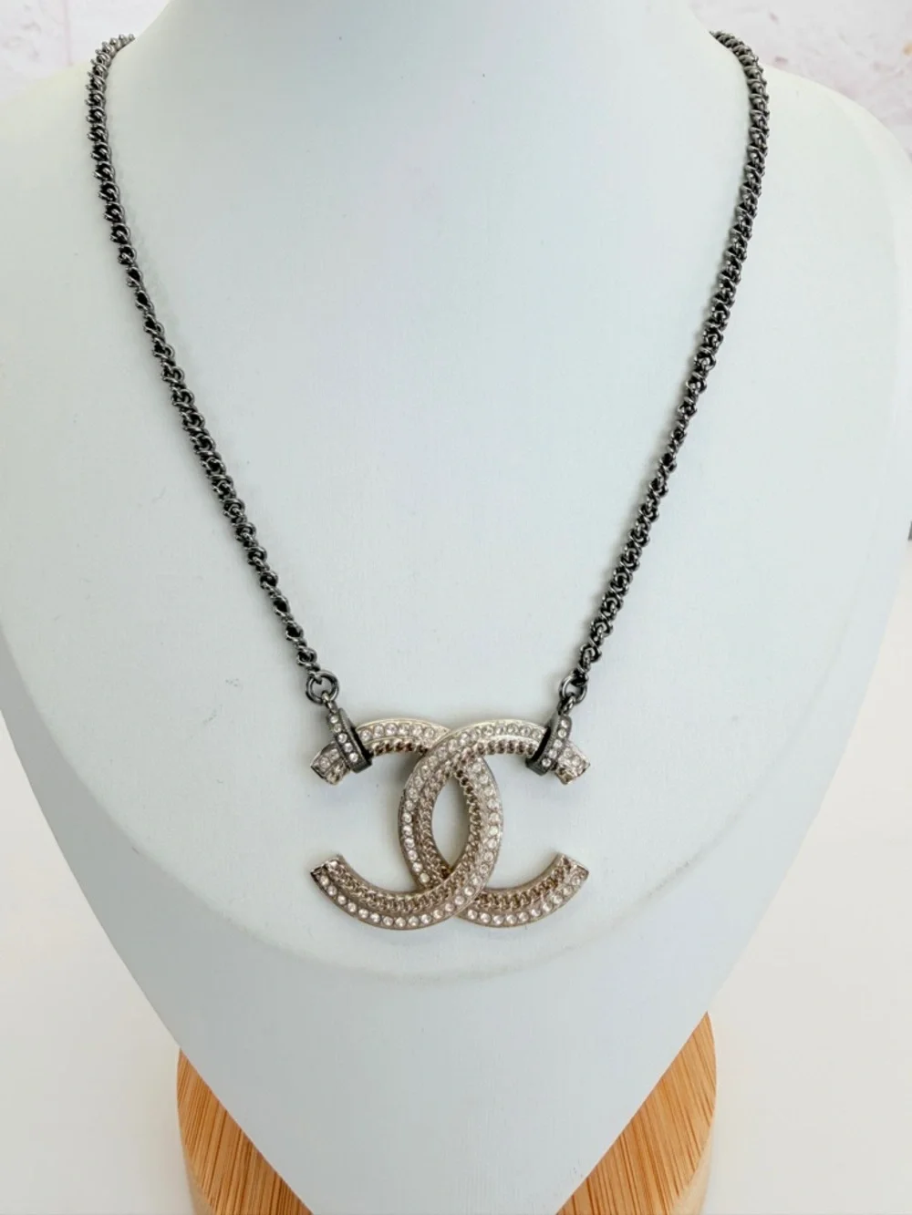 Chanel Crystal CC Pendant Necklace Gold